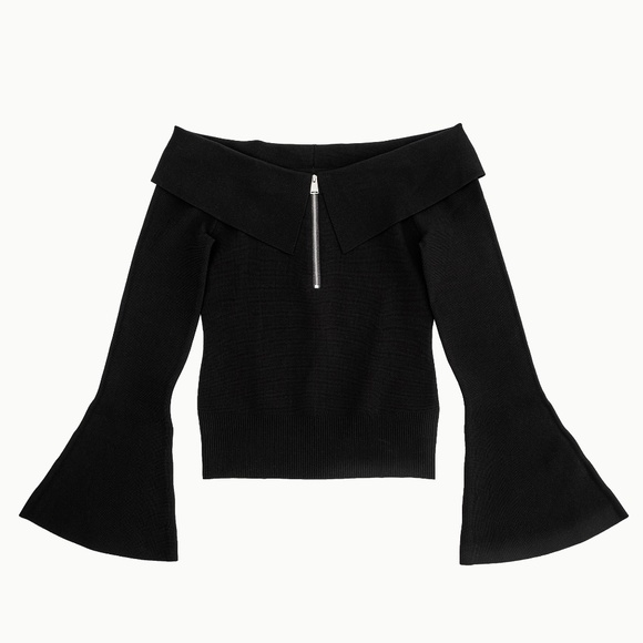 NWT SIMKHAI Rebecka Off Shoulder Knit Top in Black Sweater $395 - Size XS - Picture 5 of 10